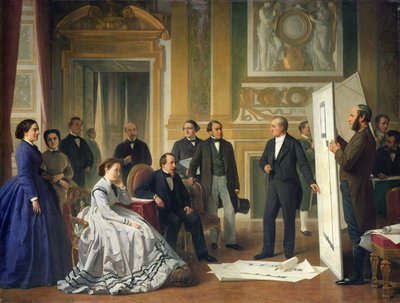Louis Visconti Presenting the New Plans for the Louvre to Napoleon III, 1853 by Jean Baptiste Ange Tissier